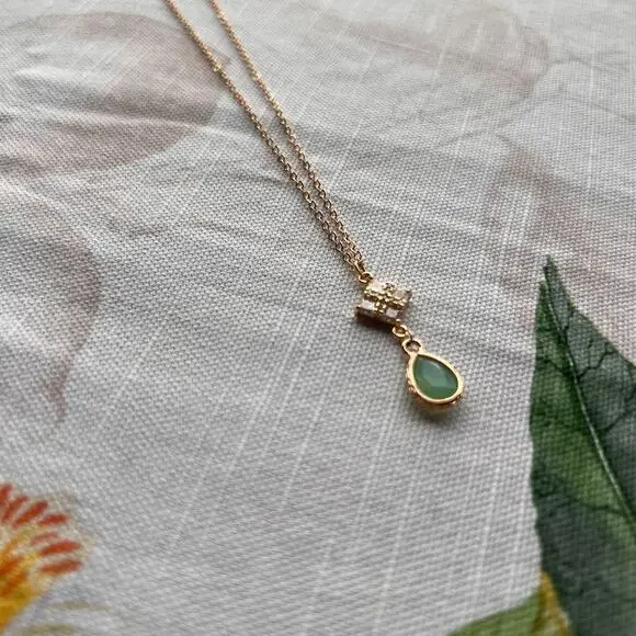 Chalcedony Opal Mint Sea Green Diamond Square Drop Art Deco Romantic Necklace - Picture 5 of 8